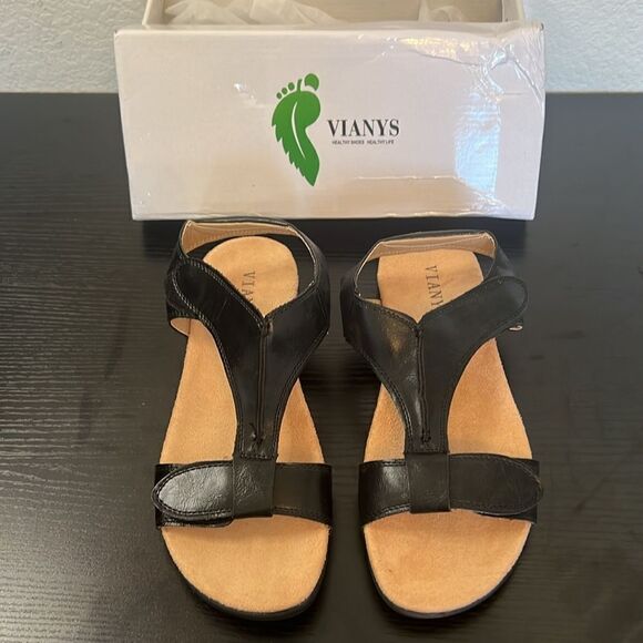 Women's Vianys Black Adjustable Sandals - Size 39 - US Size 8 - Picture 2 of 9